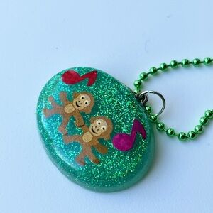 Glittery Green Monkey Pendant Resin Necklace